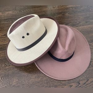 Selling both as a set. Two hats - one cream, one mauve brown